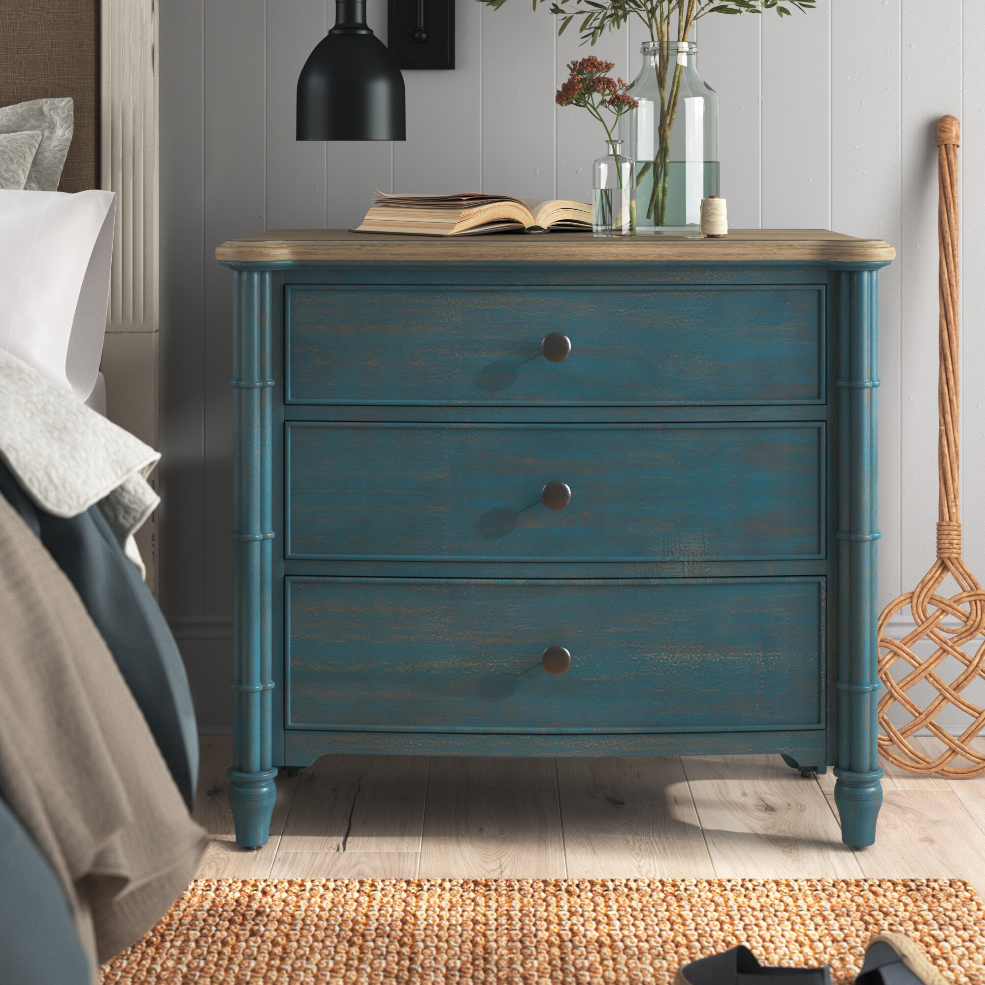 Blue 3 drawer nightstand discount